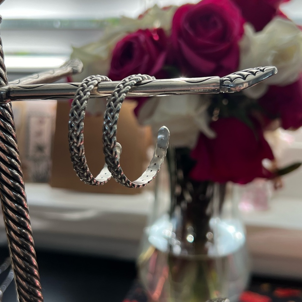 Brighton Interlock Braid Silver Hoop Earrings - image 2